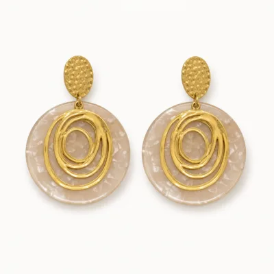 Brincos Dourados com Disco e Espiral champanhe translúcido, referência 83686-03