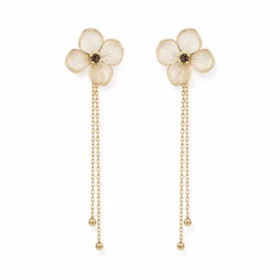 Brincos Flor com Correntes Douradas champanhe claro, referência 83688-06