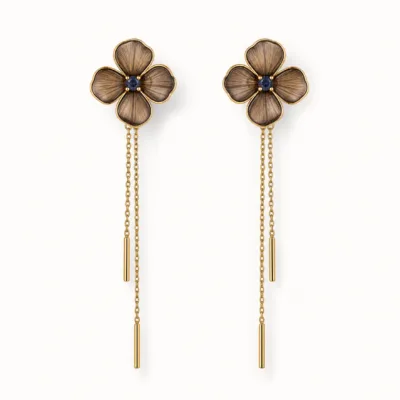 Brincos Flor com Correntes Douradas bronze fumê, referência 83688-06