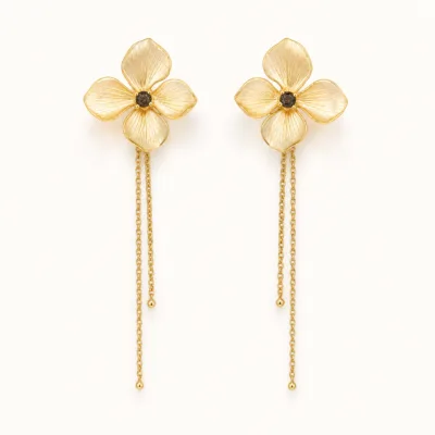 Brincos Flor com Correntes Douradas dourado luminoso, referência 83688-06