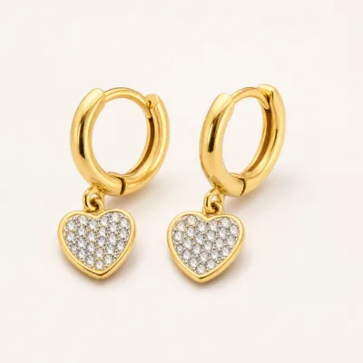 Brincos Argola com Coração de Cristais dourado, referência 83706-01