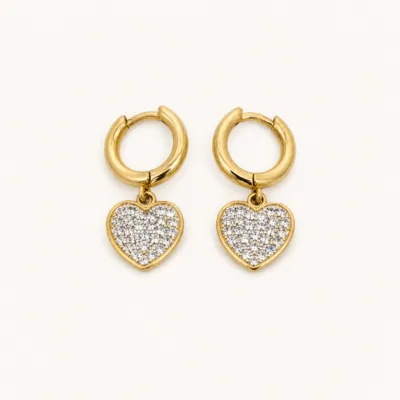 Brincos Argola com Coração de Cristais dourado, referência 83706-01