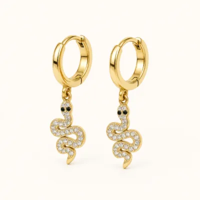 Brincos Argola com Serpente de Cristais dourado, referência 83706-02