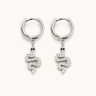 Brincos Argola com Serpente de Cristais prateado, referência 83706-02