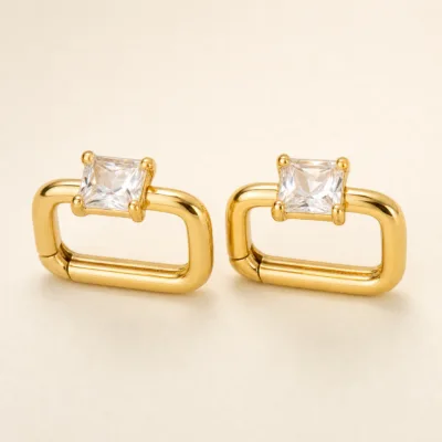 Brincos Argola Retangular com Cristal, referência 83739-06