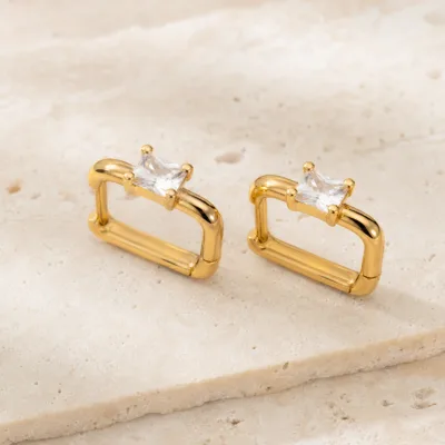 Brincos Argola Retangular com Cristal, referência 83739-06
