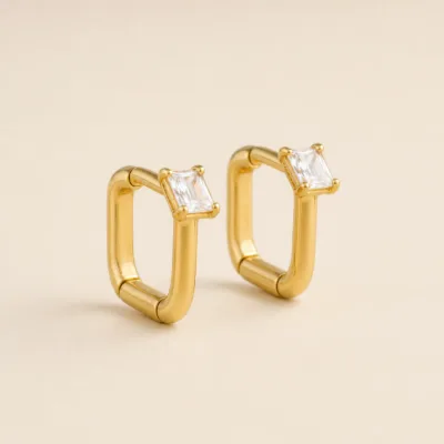Brincos Argola Retangular com Cristal, referência 83739-06
