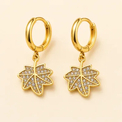 Brincos Argola com Folha de Cristais, referência 83740-03