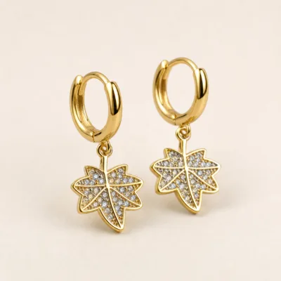 Brincos Argola com Folha de Cristais, referência 83740-03