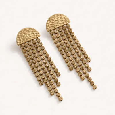 Brincos Franja de Cristais com Topo Semicircular dourado antigo, referência 83851-02