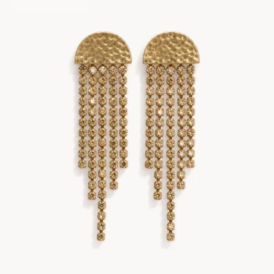 Brincos Franja de Cristais com Topo Semicircular dourado antigo, referência 83851-02
