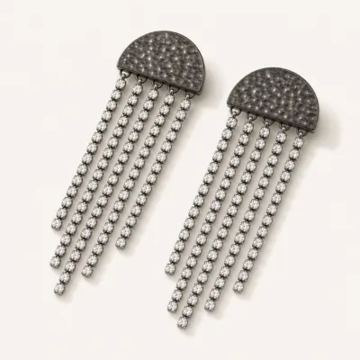 Brincos Franja de Cristais com Topo Semicircular gunmetal, referência 83851-02