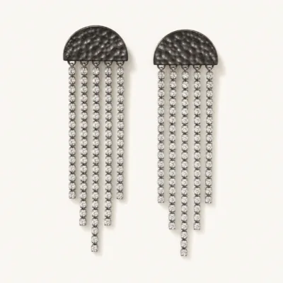 Brincos Franja de Cristais com Topo Semicircular gunmetal, referência 83851-02