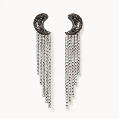 Brincos Lua Crescente com Franjas de Cristais gunmetal, referência 83851-03