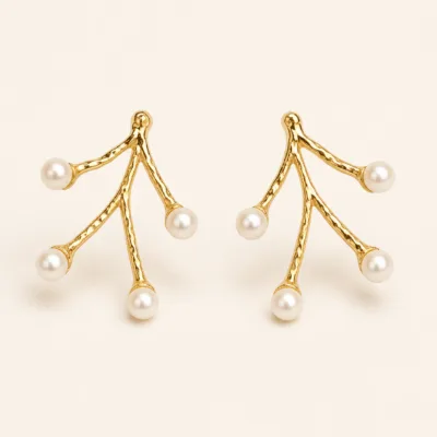 Brincos Ramo com Pérolas dourado, referência 83856-04