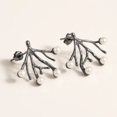 Brincos Ramo com Pérolas gunmetal, referência 83856-04