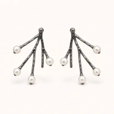 Brincos Ramo com Pérolas gunmetal, referência 83856-04