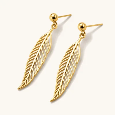 Brincos Pendente Pena Aberta dourado, referência 83856-06