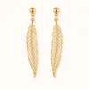 Brincos Pendente Pena Aberta dourado, referência 83856-06