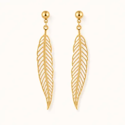 Brincos Pendente Pena Aberta dourado, referência 83856-06