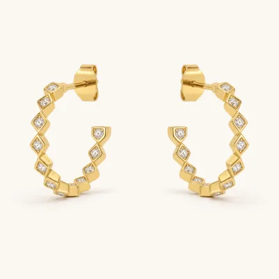 Brincos Argola Geométrica com Cristais dourado, referência 83857-05