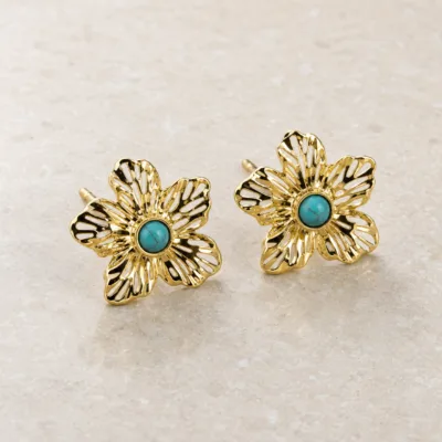 Brincos Flor Dourada com Centro Colorido dourado, referência 83956-06