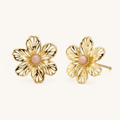Brincos Flor Dourada com Centro Colorido dourado, referência 83956-06