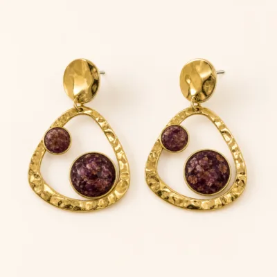 Brincos Dourados Geométricos com Pedras Coloridas dourado, referência 83957-03