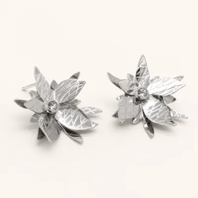Brincos Florais de Folhas com Cristal prateado, referência 83957-05