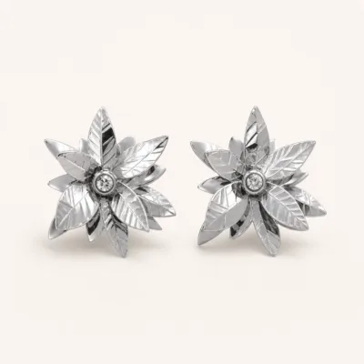 Brincos Florais de Folhas com Cristal prateado, referência 83957-05