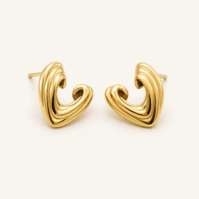 Brincos Coração Aberto com Linhas Curvas dourado, referência 83958-03