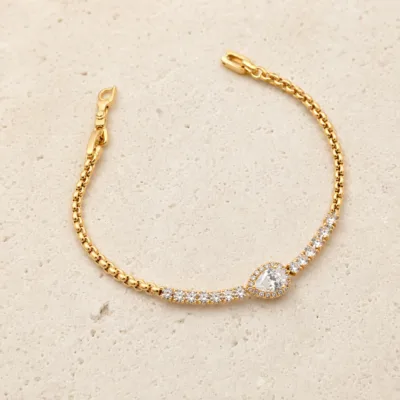 Pulseira dourada cristais 83977-01 modelo A gota cristal pavé sobre pedra clara
