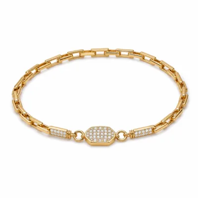 Pulseira dourada pavé 83977-02 modelo A medalhão hexagonal pavé em fundo branco