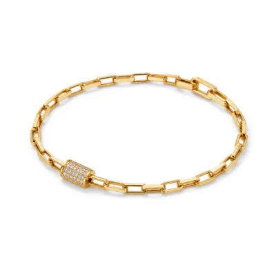 Pulseira dourada pavé 83977-02 modelo B elo geométrico pavé em fundo branco
