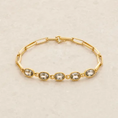 Pulseira dourada pavé 83977-02 modelo D cinco ovais cristal sobre pedra clara