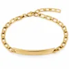 Pulseira dourada geométrica 83978-02, placa linear em fundo branco