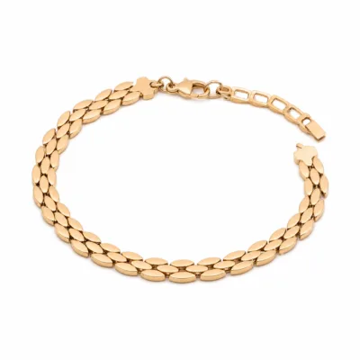 Pulseira dourada geométrica 83978-02, folhas entrelaçadas em fundo branco