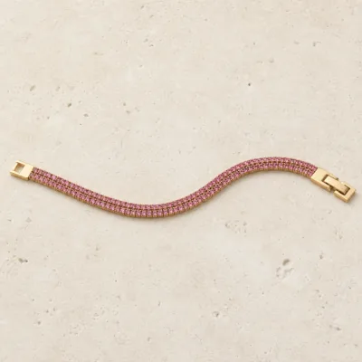 Pulseira tennis dupla linha 83980 modelo B rosa dourada sobre pedra clara