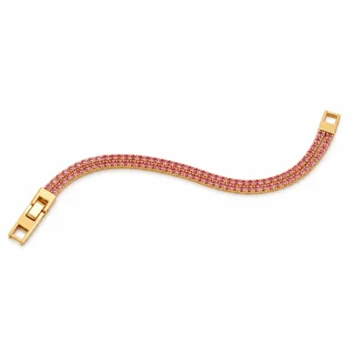 Pulseira tennis dupla linha 83980 modelo B rosa dourada em fundo branco