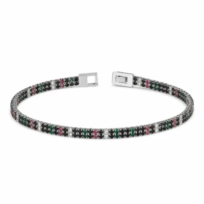 Pulseira tennis dupla linha 83980 modelo D preta multicolor prateada em fundo branco