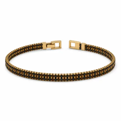 Pulseira tennis dupla linha 83980 modelo E preta e âmbar dourada em fundo branco