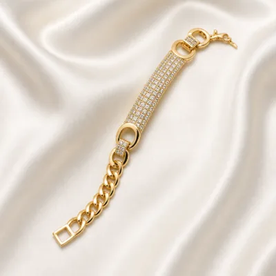 Pulseira malha pavé elo oval 83983-01 modelo A sobre cetim marfim