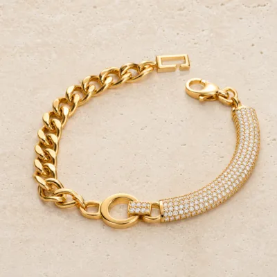 Pulseira malha pavé elo oval 83983-01 modelo A sobre pedra clara