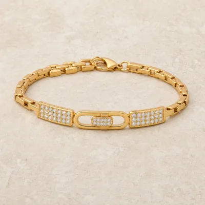 Pulseira malha pavé elo oval 83983-01 modelo B sobre pedra clara
