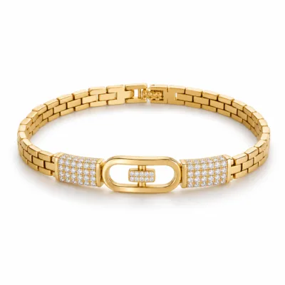 Pulseira malha pavé elo oval 83983-01 modelo B em fundo branco