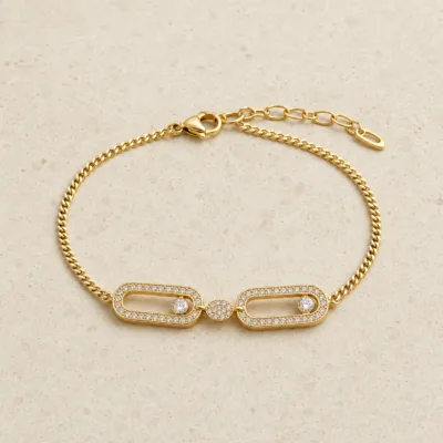 Pulseira octogonal paperclip 83983-02 modelo B sobre pedra clara
