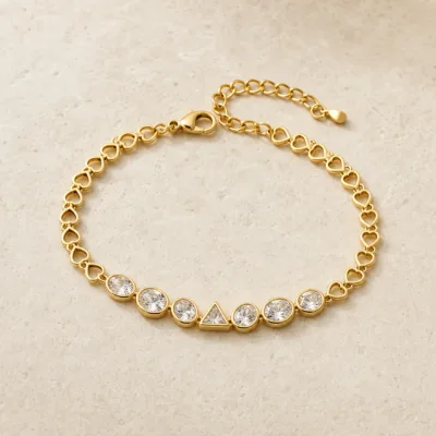 Pulseira cristais brancos 83984 modelo A com corações sobre pedra clara