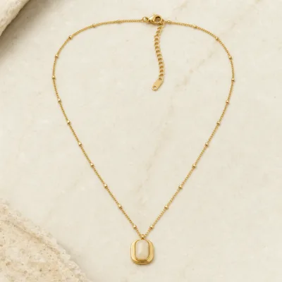 colar pendente retangular branco, variante dourada, pedra clara, referência 84052-01-1