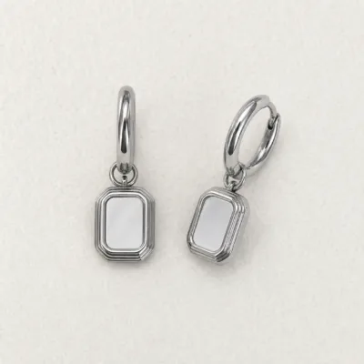 Brincos Argola com Pendente Retangular Prateado prateado, referência 84058-07