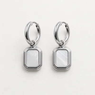 Brincos Argola com Pendente Retangular Prateado prateado, referência 84058-07
